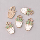 5 SUCCULENT CACTUS Charms, Enamel Floral Charms, Potted Plant Charms, 23mm chs7775