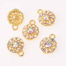 4 Gold Crystal AB Charms, 12mm round rhinestone charms, chs7777