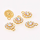 4 Gold Crystal AB Charms, 12mm round rhinestone charms, chs7777
