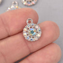 4 Silver Crystal AB Charms, 12mm round Rhinestone charms, chs7778