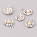 4 Silver Crystal AB Charms, 12mm round Rhinestone charms, chs7778