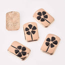 2 Flower Charms, Gold with black enamel, rectangle, 39x19mm, chs7779