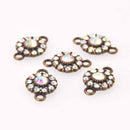 2 Bronze Crystal AB Charms, 13mm round Rhinestone connector, chs7780