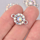 2 Silver Crystal AB Charms, 13mm round Rhinestone connector, chs7783