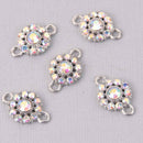 2 Silver Crystal AB Charms, 13mm round Rhinestone connector, chs7783