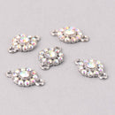 2 Silver Crystal AB Charms, 13mm round Rhinestone connector, chs7783