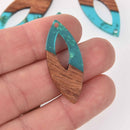 4 Turquoise Marquis Charms, Gold Flakes with Resin and Real Wood, 1.5", chs7785