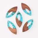 4 Turquoise Marquis Charms, Gold Flakes with Resin and Real Wood, 1.5", chs7785