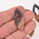 4 Black Pearl Marquis Charms, Resin and Real Wood, 1.5", chs7787