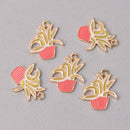 5 SUCCULENT CACTUS Charms, Pink Enamel Floral Charms, Potted Plant Charms, chs7789