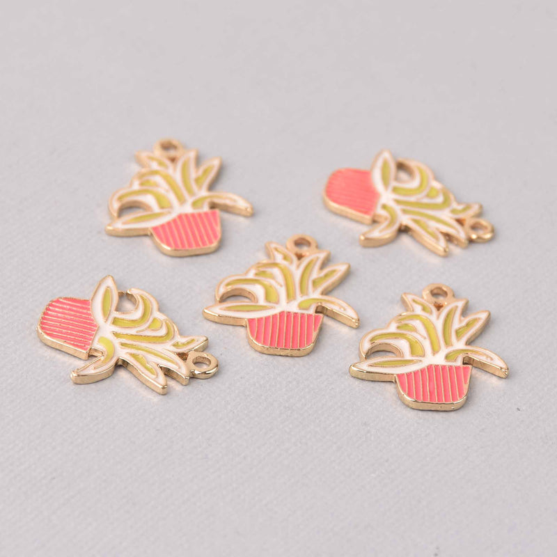 5 SUCCULENT CACTUS Charms, Pink Enamel Floral Charms, Potted Plant Charms, chs7789