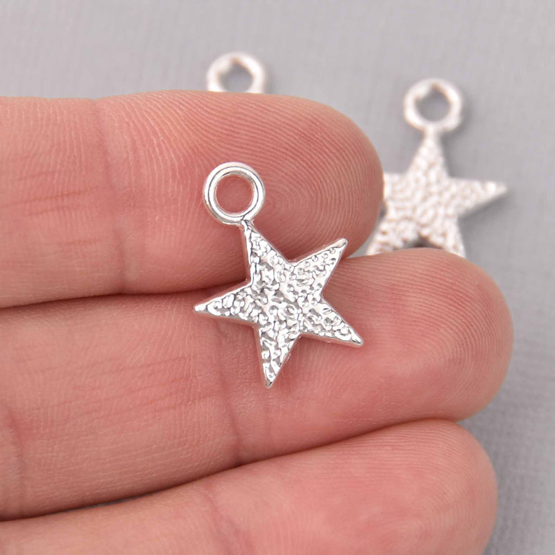 10 Silver Hammered Metal STAR Charm Pendants  21x15mm chs7790