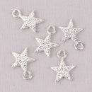 10 Silver Hammered Metal STAR Charm Pendants  21x15mm chs7790