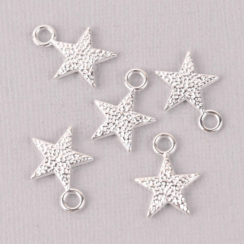 10 Silver Hammered Metal STAR Charm Pendants  21x15mm chs7790