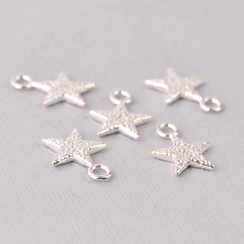 10 Silver Hammered Metal STAR Charm Pendants  21x15mm chs7790