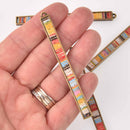 2 Fiber Stick Charms, Rainbow Fabric, Bronze Plated, Threaded Bar Rectangle chs7791