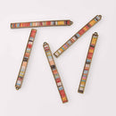 2 Fiber Stick Charms, Rainbow Fabric, Bronze Plated, Threaded Bar Rectangle chs7791