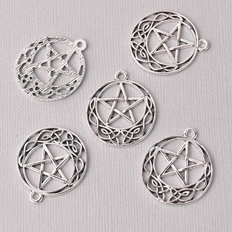 10 Silver Star Charms 29mm chs7793