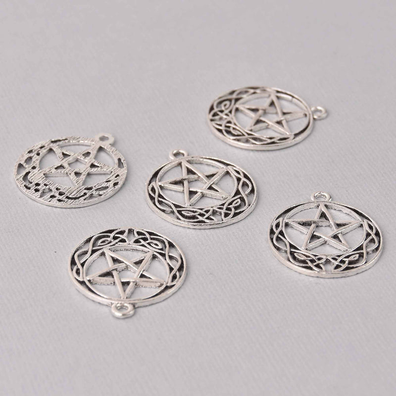 10 Silver Star Charms 29mm chs7793