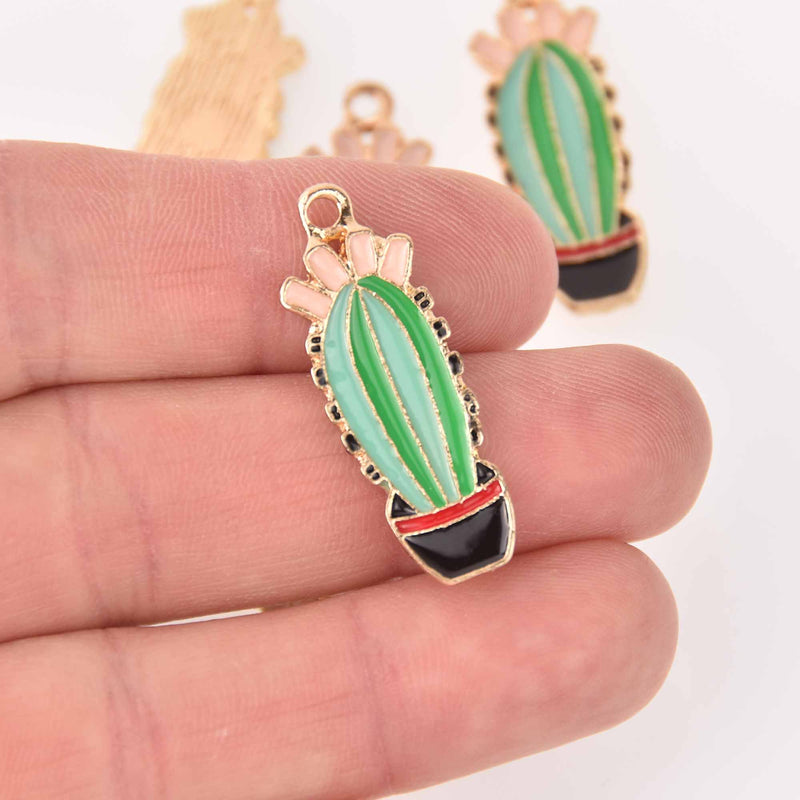 4 SUCCULENT CACTUS Charms, Enamel Floral Charms, Potted Plant Charms, chs7797