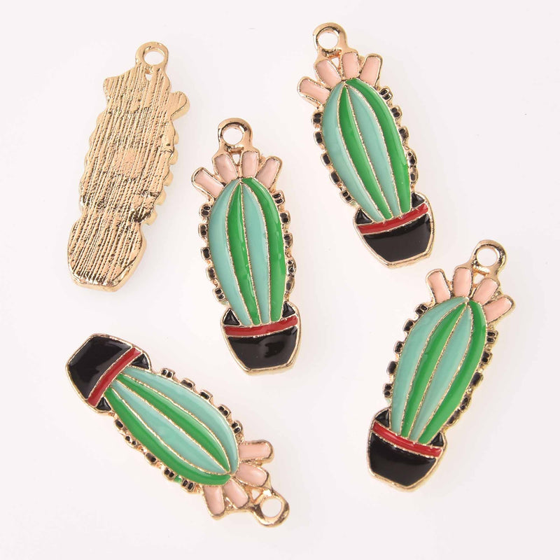 4 SUCCULENT CACTUS Charms, Enamel Floral Charms, Potted Plant Charms, chs7797