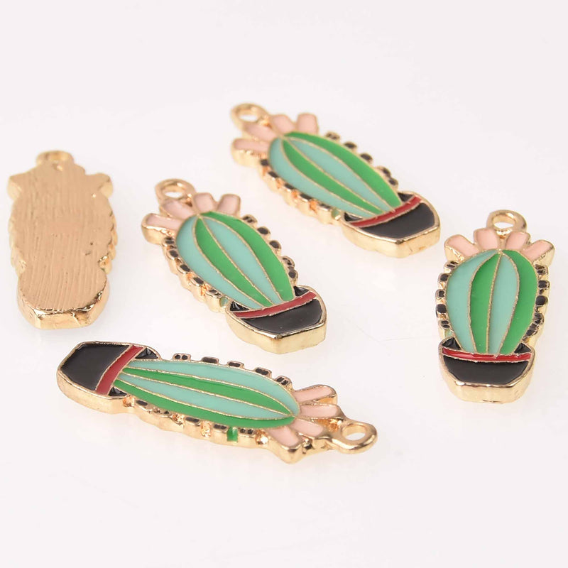 4 SUCCULENT CACTUS Charms, Enamel Floral Charms, Potted Plant Charms, chs7797