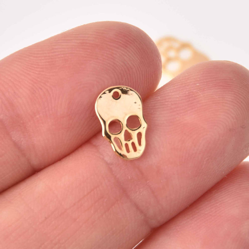 4 Skull Charms 18kt real gold plated, 11mm, chs7798