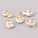 Blue Button Pearl Charm with Micro Pave Crystals, Gold Trim, chs7800