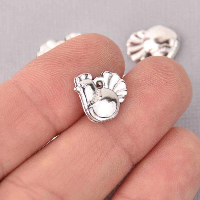 6 Hen Charms, Chicken Charms, Silver Metal, 13mm chs7802