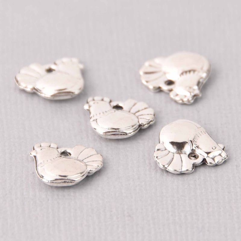 6 Hen Charms, Chicken Charms, Silver Metal, 13mm chs7802