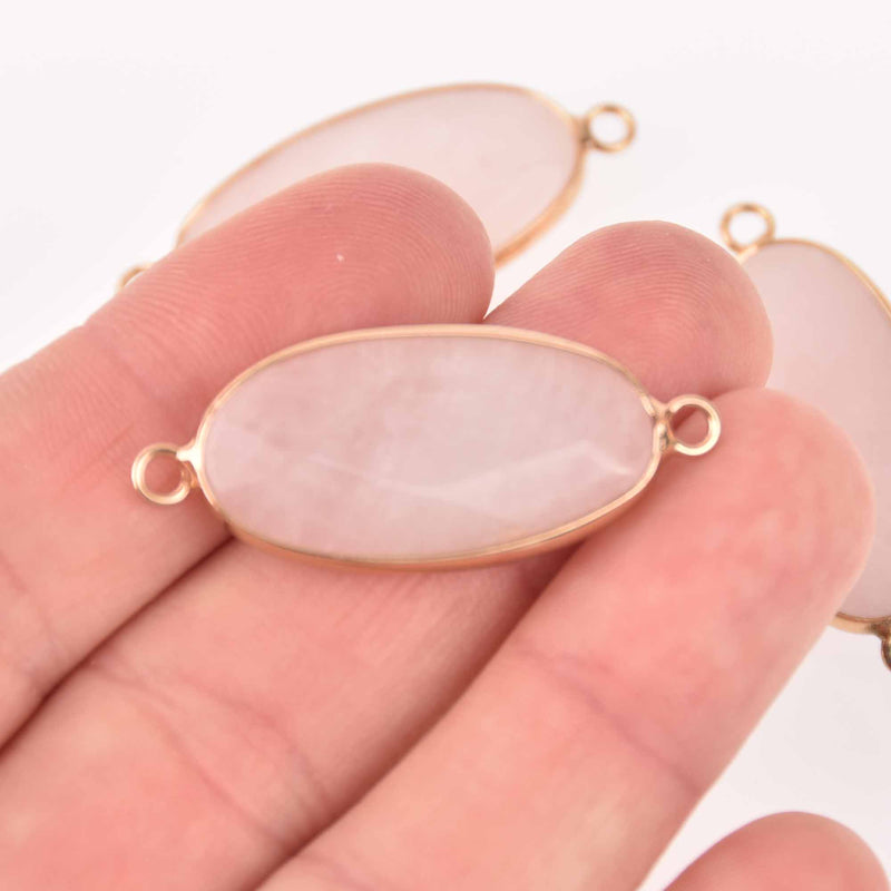 Rose Quartz Gemstone Connector Charm, Gold Plate, 40x16mm, chs7803