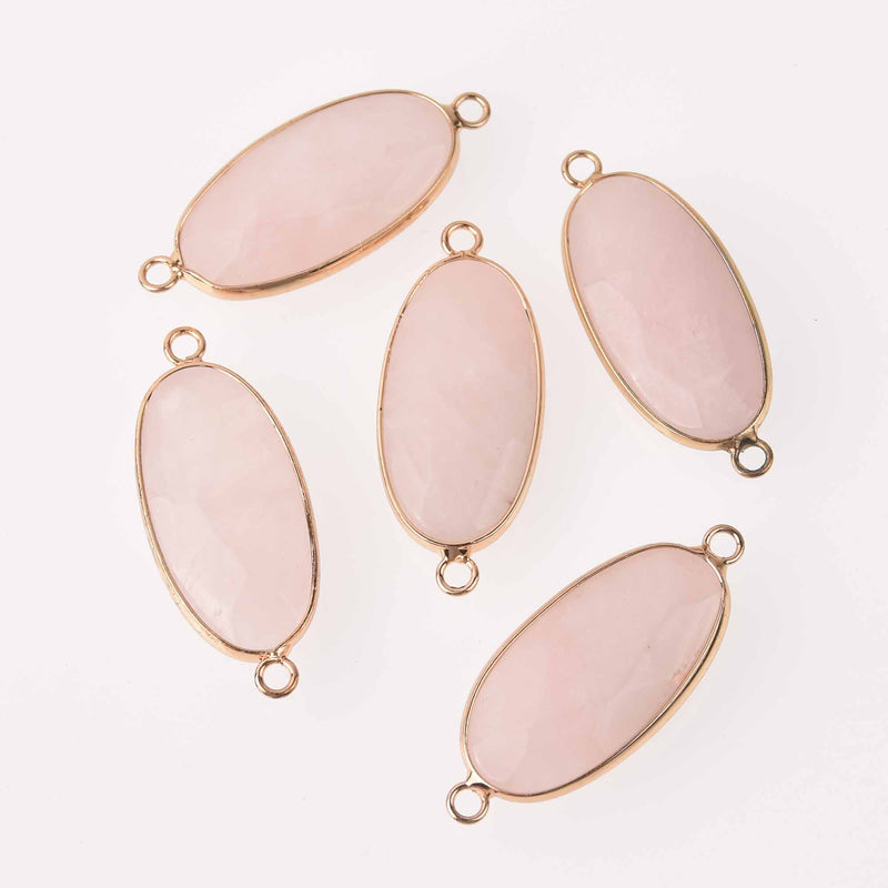 Rose Quartz Gemstone Connector Charm, Gold Plate, 40x16mm, chs7803