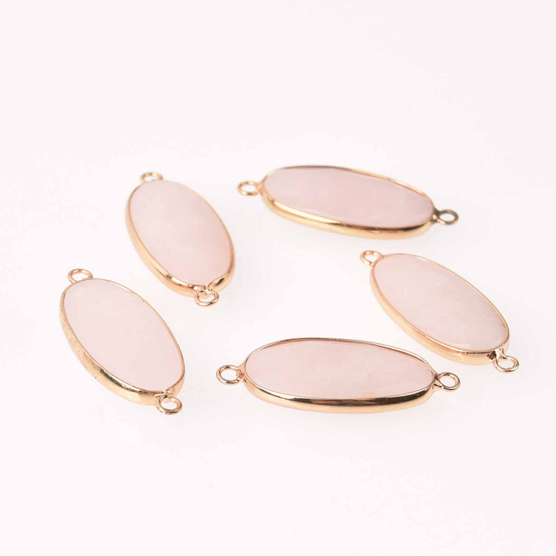 Rose Quartz Gemstone Connector Charm, Gold Plate, 40x16mm, chs7803