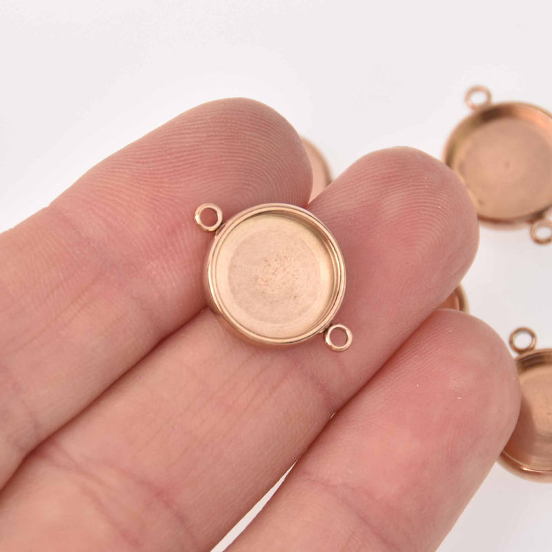 4 Stainless Steel Round CABOCHON SETTING Bezel Frame Charm Connector Link, Rose gold (fits 12mm cabs)  chs7804