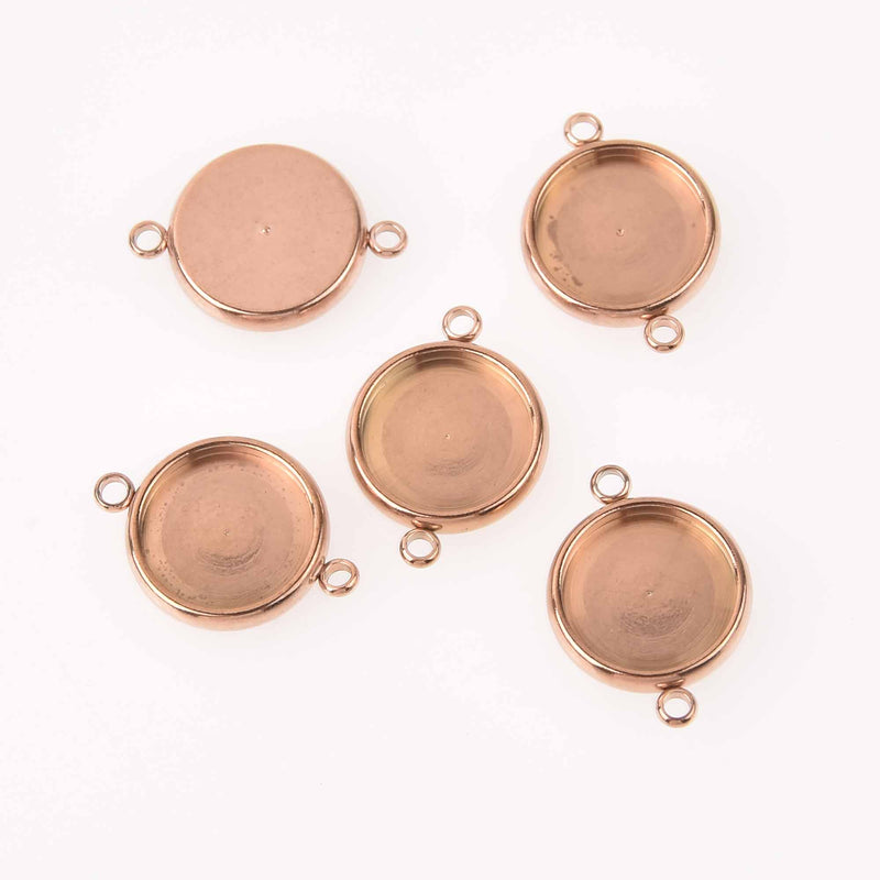 4 Stainless Steel Round CABOCHON SETTING Bezel Frame Charm Connector Link, Rose gold (fits 12mm cabs)  chs7804