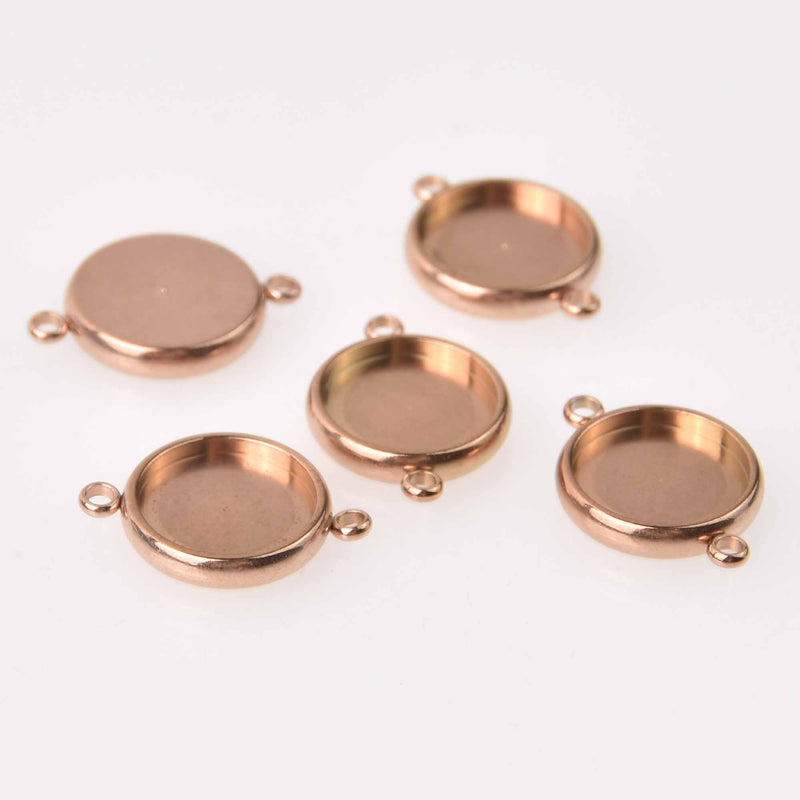 4 Stainless Steel Round CABOCHON SETTING Bezel Frame Charm Connector Link, Rose gold (fits 12mm cabs)  chs7804