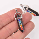1 Chakra Pendant, Rainbow Crystals and Black Stone, 1-5/8", chs7805