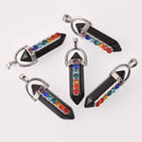 1 Chakra Pendant, Rainbow Crystals and Black Stone, 1-5/8", chs7805