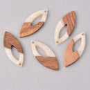 4 White Pearl Marquis Charms, Resin and Real Wood, 1.5", chs7811