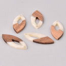4 White Pearl Marquis Charms, Resin and Real Wood, 1.5", chs7811