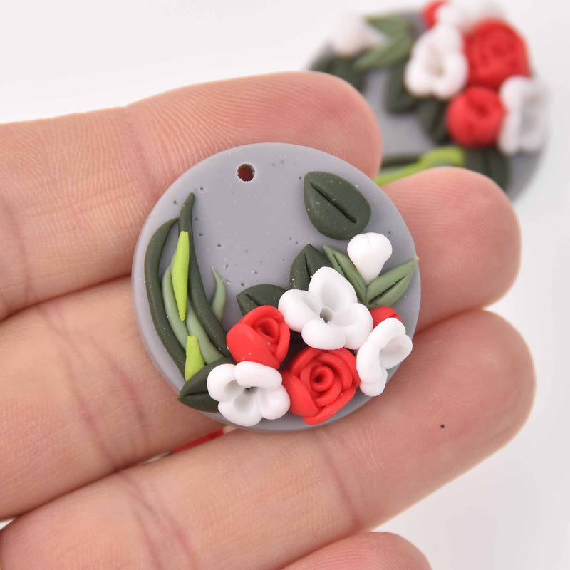 2 Flower Charms, Polymer Clay, 30mm, chs7814