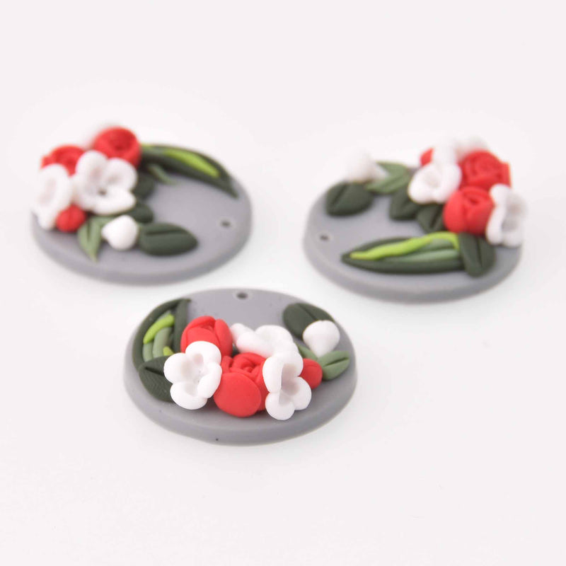 2 Flower Charms, Polymer Clay, 30mm, chs7814