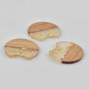 2 Round Moon Charms, Gold Flakes with Resin and Real Wood, 1.5", chs7820