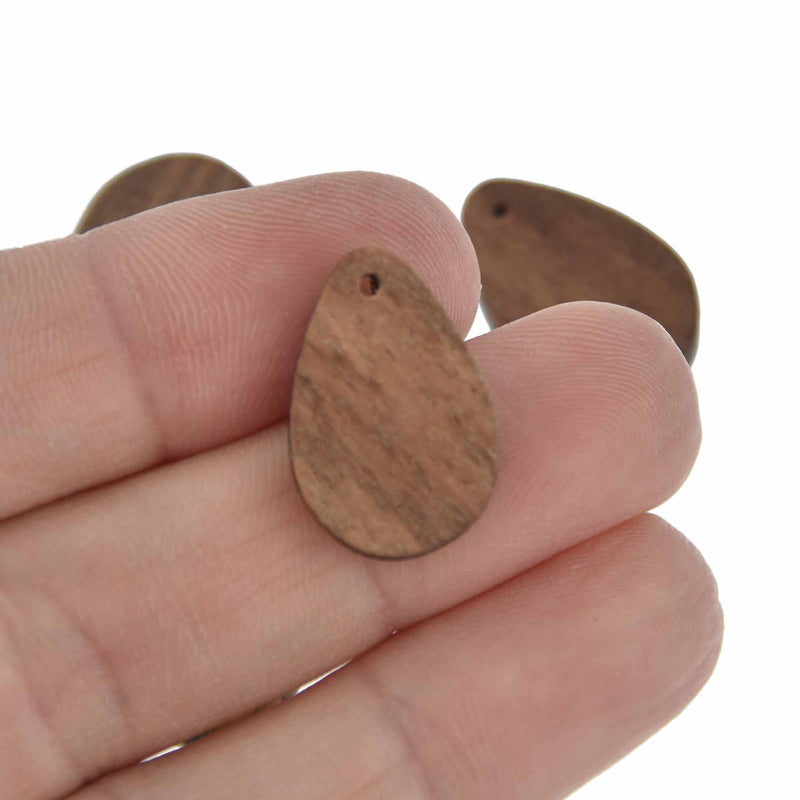 6 Teardrop Walnut Wood Charms, 22mm, chs7823