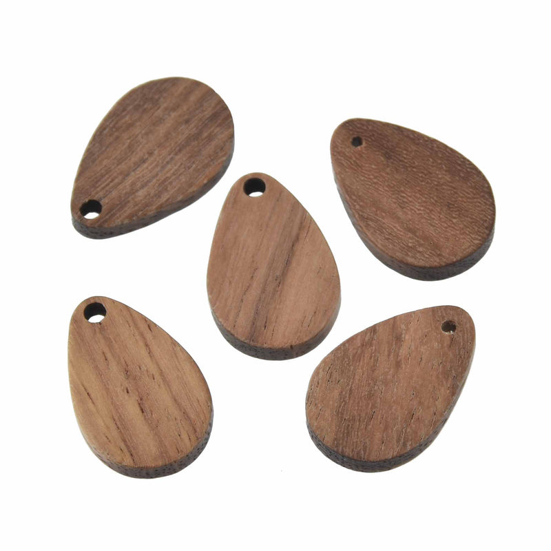 6 Teardrop Walnut Wood Charms, 22mm, chs7823