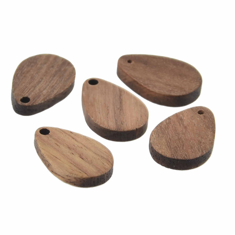 6 Teardrop Walnut Wood Charms, 22mm, chs7823