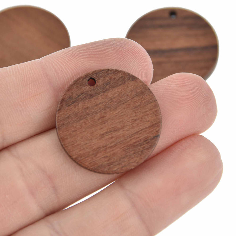 4 Round Walnut Wood Charms, 25mm, chs7824