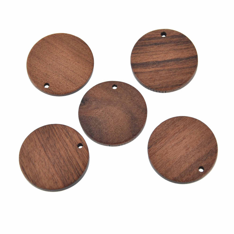 4 Round Walnut Wood Charms, 25mm, chs7824