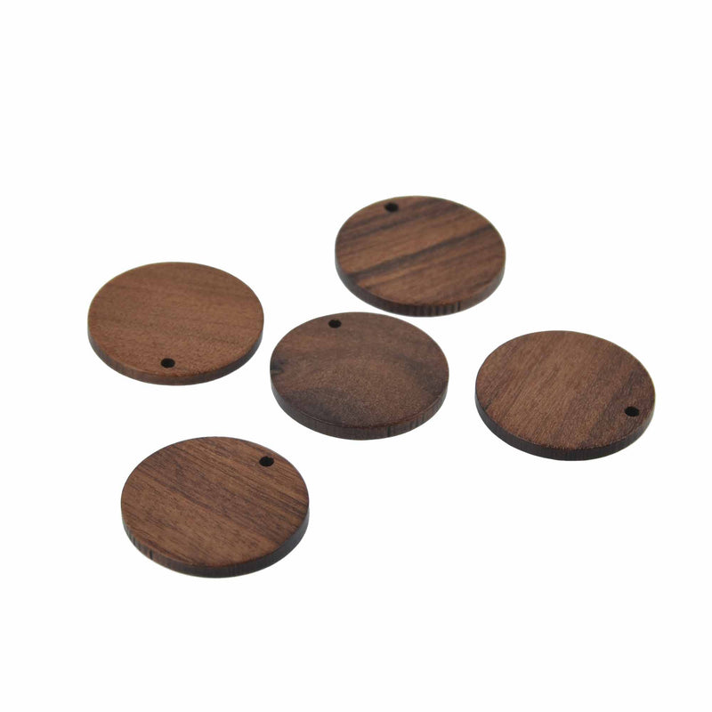 4 Round Walnut Wood Charms, 25mm, chs7824