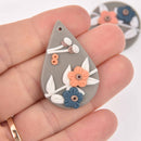 2 Flower Charms, Polymer Clay, Teardrop, 40mm, chs7827
